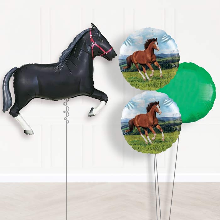 Helium Horse Balloons Delivered Inflated (Black)-Giant Balloon + 2 Themed Balloons + 1 Plain Balloon 