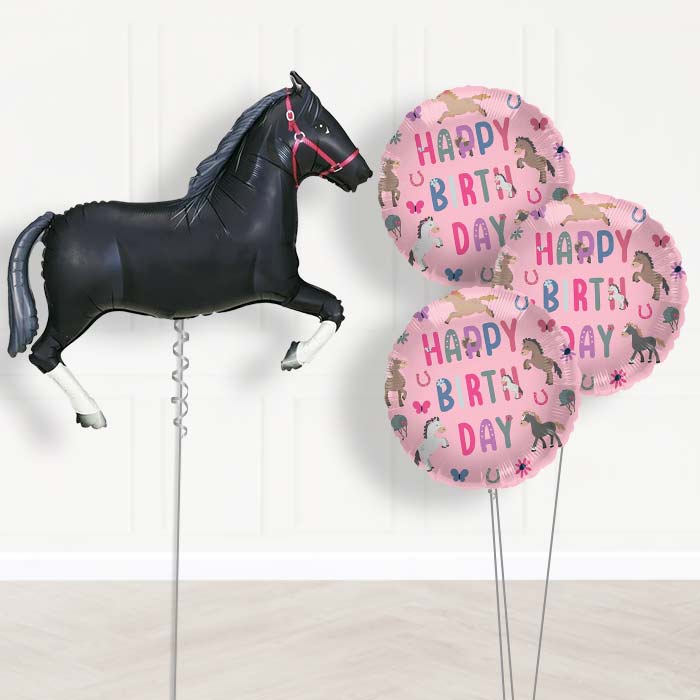 Helium Horse Balloons Delivered Inflated (Black) - Themed Bouquet | Party Save Smile