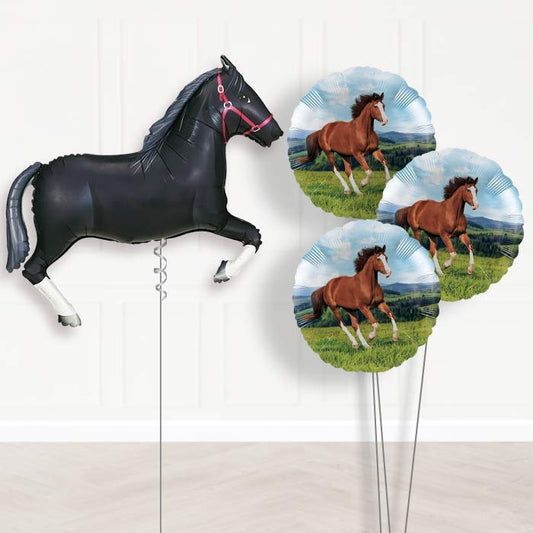 Helium Horse Balloons Delivered Inflated (Black) - Themed Bouquet | Party Save Smile