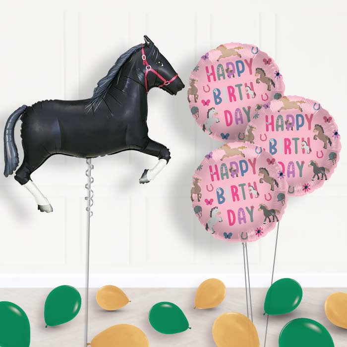 Helium Horse Balloons Delivered Inflated (Black) - Themed Bouquet and Latex | Party Save Smile