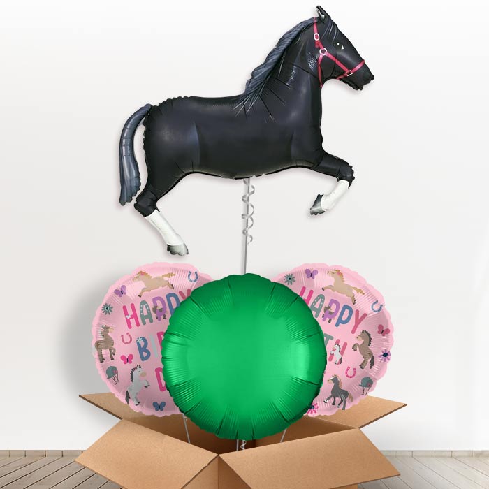 Black Horse Helium Balloon in a Box - 1 x Giant Balloon with Mixed Balloons |Party Save Smile