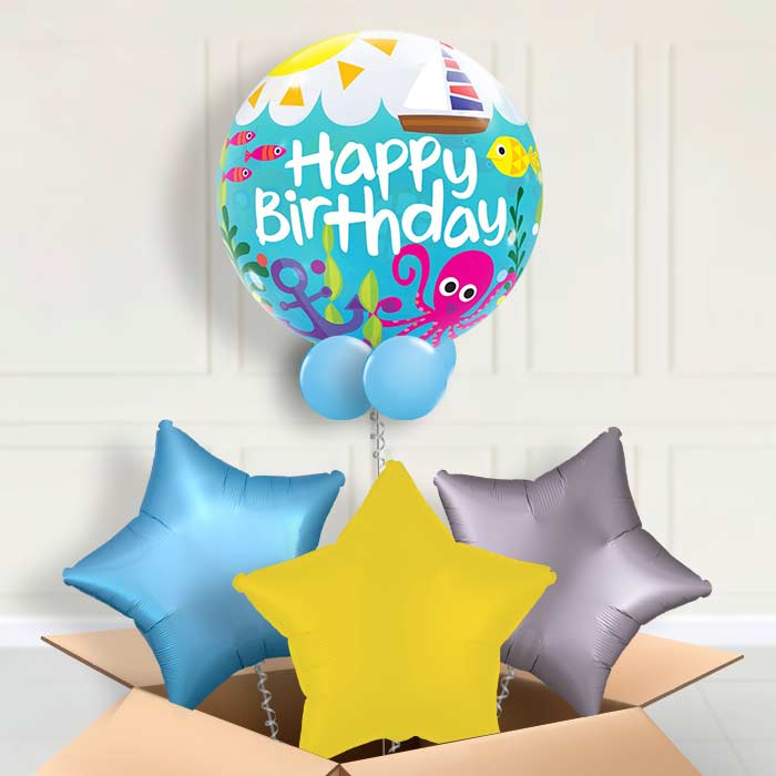 Under the Sea Birthday Bubble Balloon in a Box - Bubble Balloon with 3 Balloons | Party Save Smile