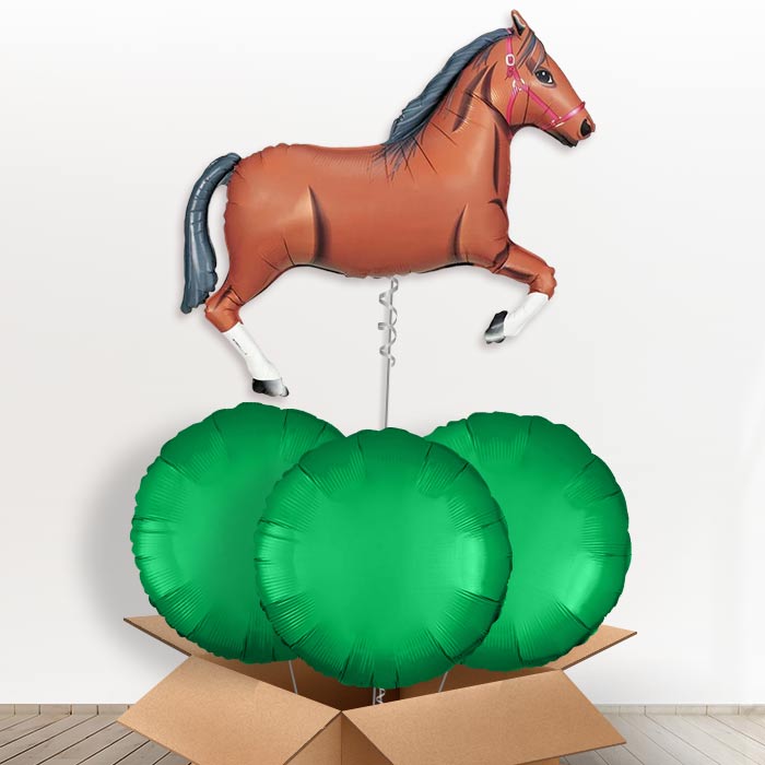Dark Brown Horse Helium Balloons in a Box - With 3 Plain Balloons | Party Save Smile