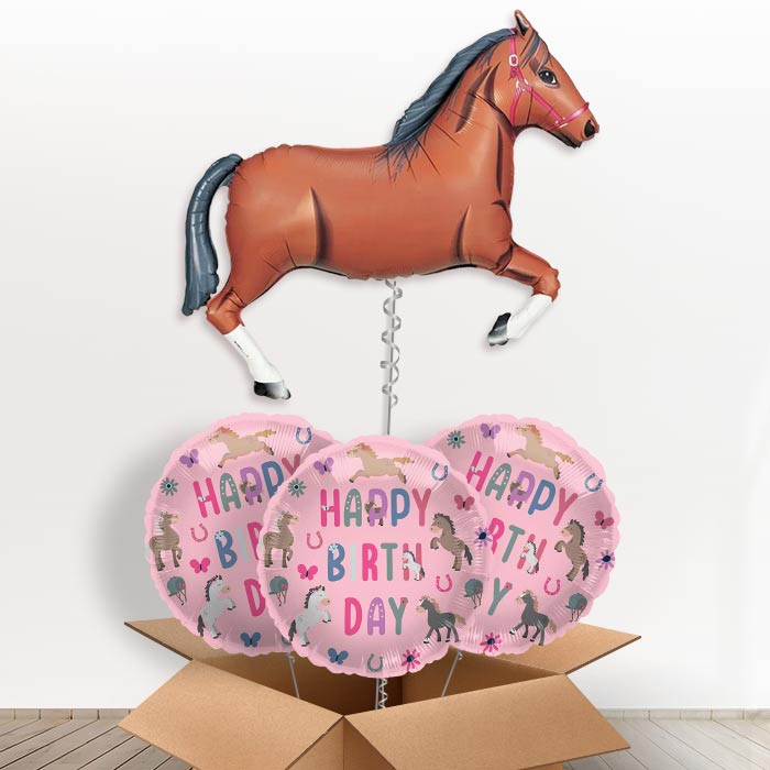 Dark Brown Horse Helium Balloons in a Box - With 3 Themed Balloons | Party Save Smile