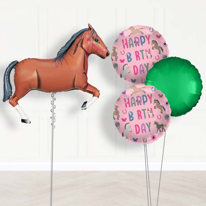 Dark Brown Horse Shaped Balloon Bouquet Delivery - 1 x Giant Balloon with Mixed Bouquet | Party Save Smile