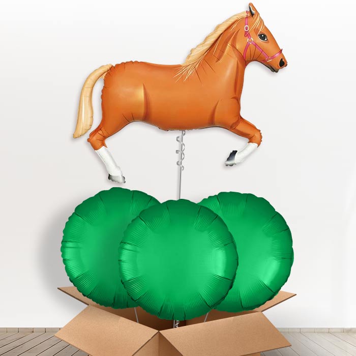 Light Brown Horse Helium Balloons in a Box - Giant Balloon Plus 3 Plain Balloons | Party Save Smile