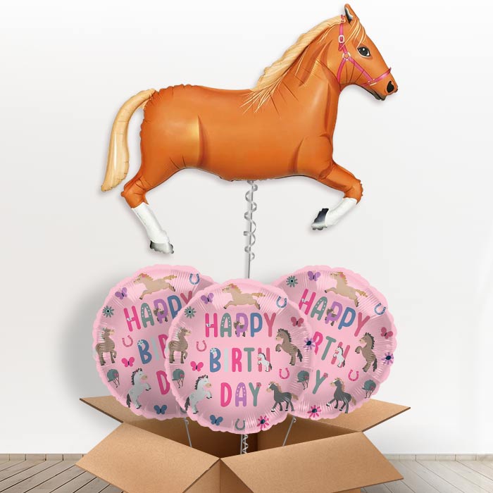 Light Brown Horse Helium Balloons in a Box - Giant Balloon Plus 3 Themed Balloons | Party Save Smile