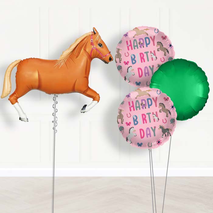 Helium Horse Balloons Delivered Inflated (L Brown)-Giant Balloon + 2 Themed Balloons + 1 Plain Balloon 