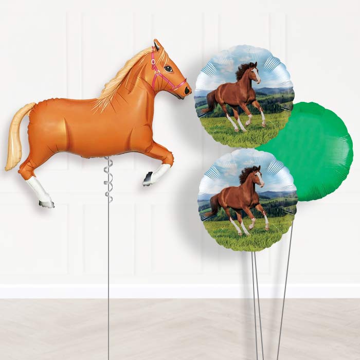 Helium Horse Balloons Delivered Inflated (L Brown)-Giant Balloon + 2 Themed Balloons + 1 Plain Balloon 