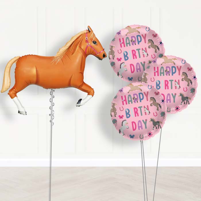Helium Horse Balloons Delivered Inflated (L Brown) - Themed Bouquet | Party Save Smile