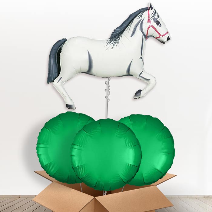 White Horse Helium Balloon In a Box - With 3 Plain Balloons | Party Save Smile
