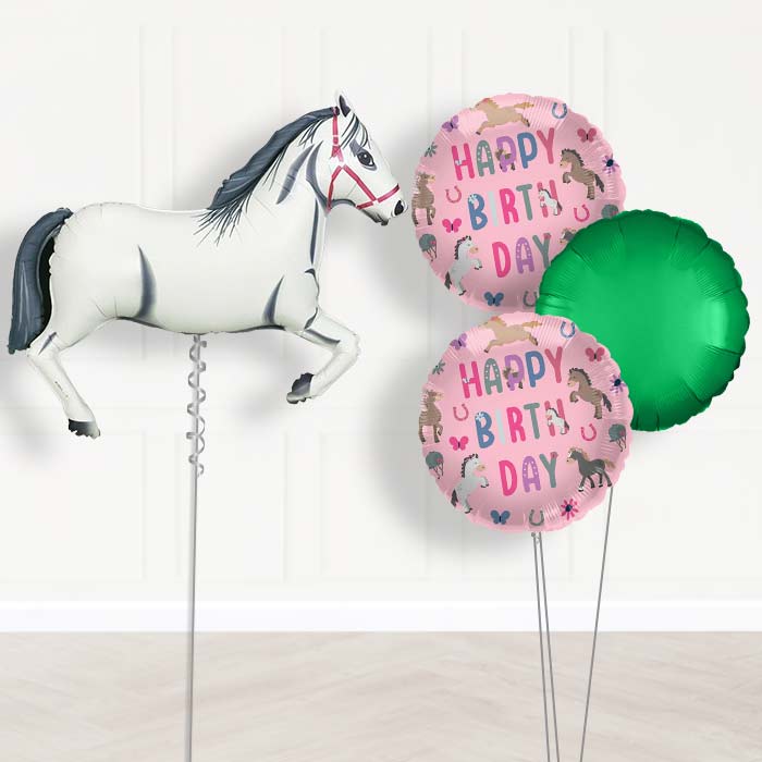 White Horse Inflated Helium Balloons Delivered-Giant Balloon + 2 Themed Balloons + 1 Plain Balloon 