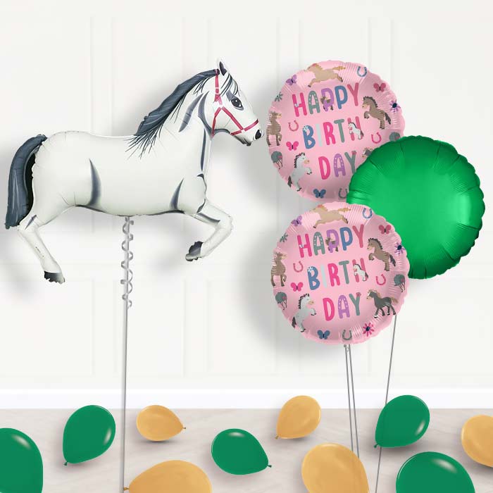 White Horse Inflated Helium Balloons Delivered-Giant Balloon + 2 Themed Balloons + 1 Plain Balloon + Mini Balloons 