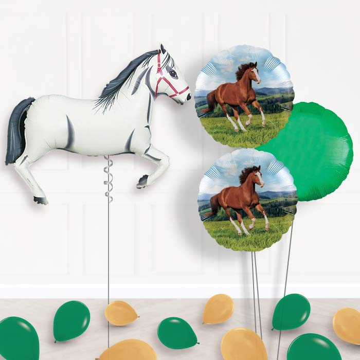 White Horse Inflated Helium Balloons Delivered-Giant Balloon + 2 Themed Balloons + 1 Plain Balloon + Mini Balloons 