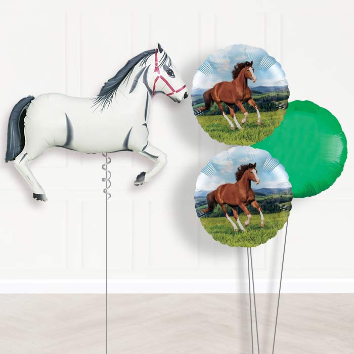 White Horse Inflated Helium Balloons Delivered-Giant Balloon + 2 Themed Balloons + 1 Plain Balloon 