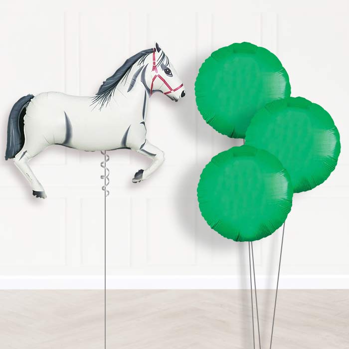 White Horse Inflated Helium Balloons Delivered - Plain Bouquet | Party Save Smile