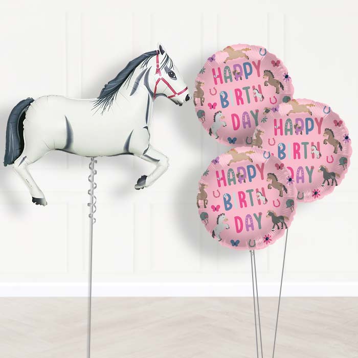 White Horse Inflated Helium Balloons Delivered - Themed Bouquet | Party Save Smile
