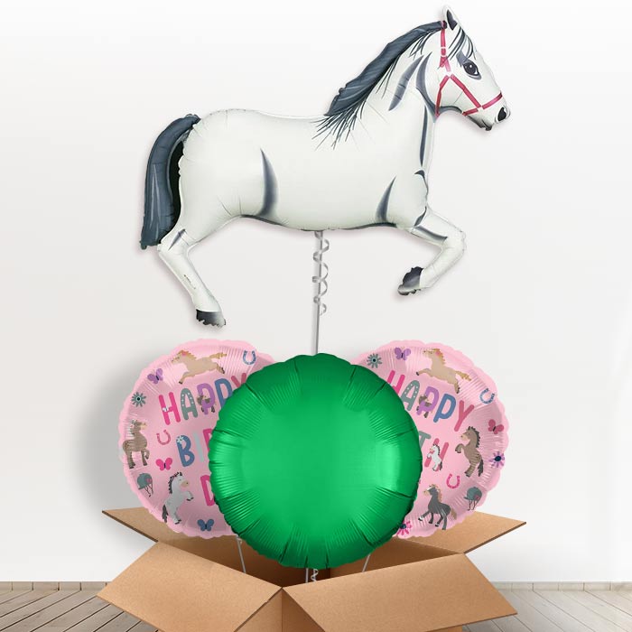 White Horse Helium Balloon in a Box - 1 x Giant Balloon with Mixed Balloons |Party Save Smile