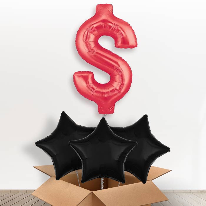 Red Giant Dollar Helium Balloon in a Box - With 3 Plain Balloons | Party Save Smile