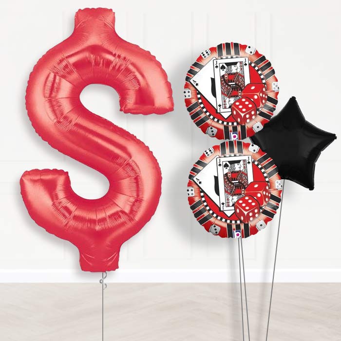 Dollar Sign Helium Balloon Bouquet Delivered in a Box-Giant Balloon + 2 Themed Balloons + 1 Plain Balloon 