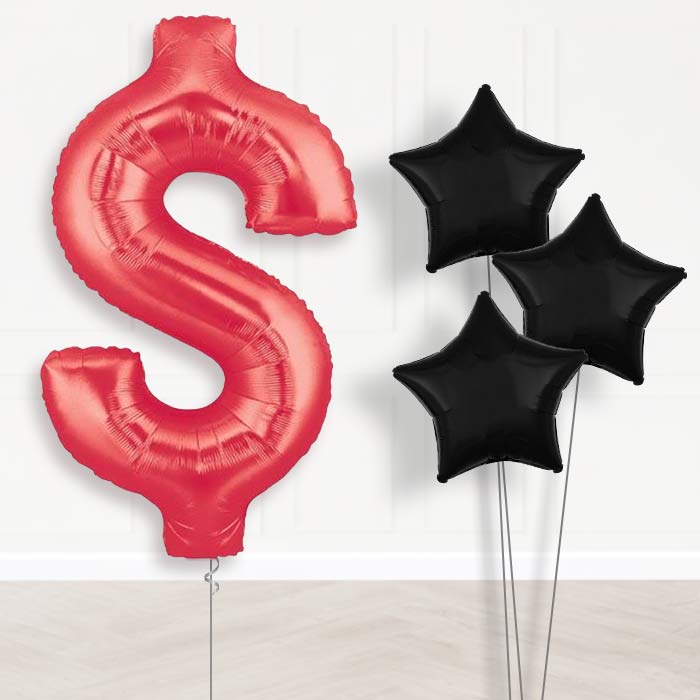 Dollar Sign Helium Balloon Bouquet Delivered in a Box - Plain Bouquet | Party Save Smile