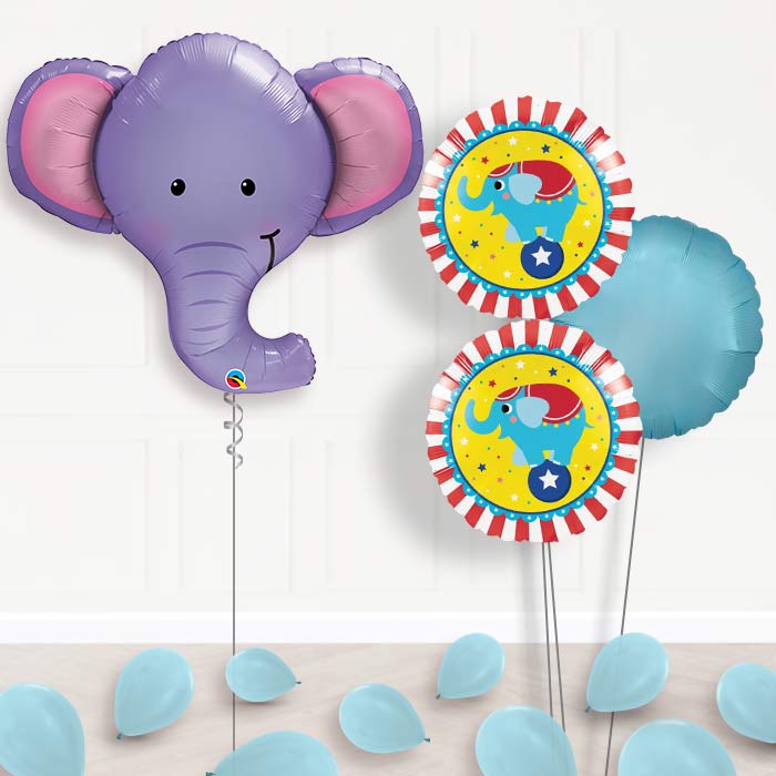 Elephant Head Inflated Helium Balloons Delivered-Giant Balloon + 2 Themed Balloons + 1 Plain Balloon + Mini Balloons 