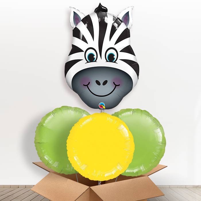 Giant Head Zebra Helium Balloon in a Box - With 3 Plain Balloons | Party Save Smile