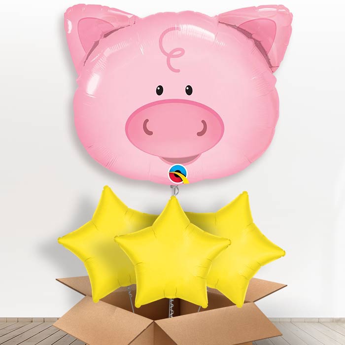 Giant Pig Helium Balloon in a Box Gift - With 3 Plain Balloons | Party Save Smile