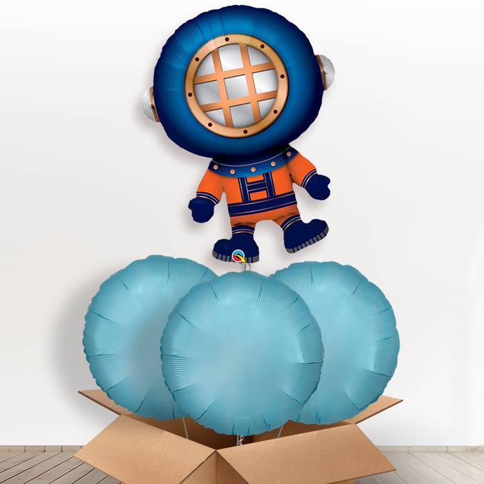 Scuba Deep Sea Diver Helium Balloon In a Box - With 3 Plain Balloons | Party Save Smile