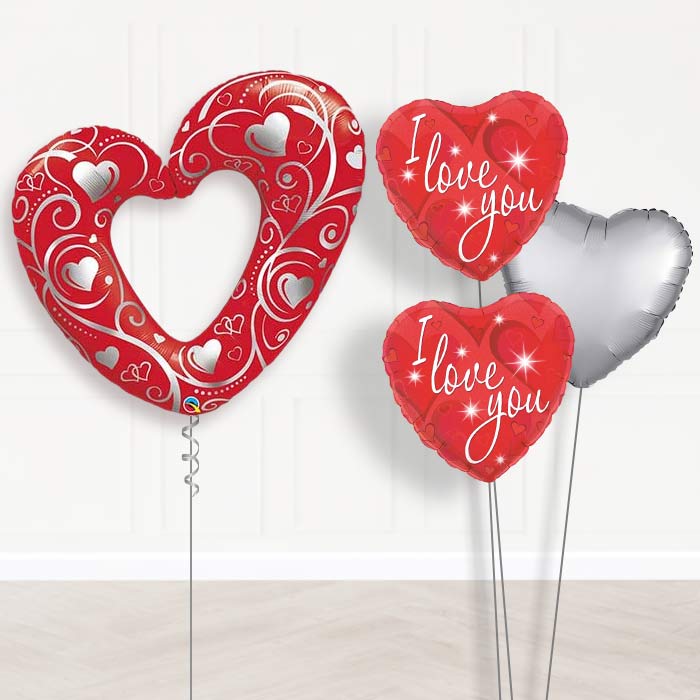 Heart Helium Balloon Bouquet in a Box-Giant Balloon + 2 Themed Balloons + 1 Plain Balloon 
