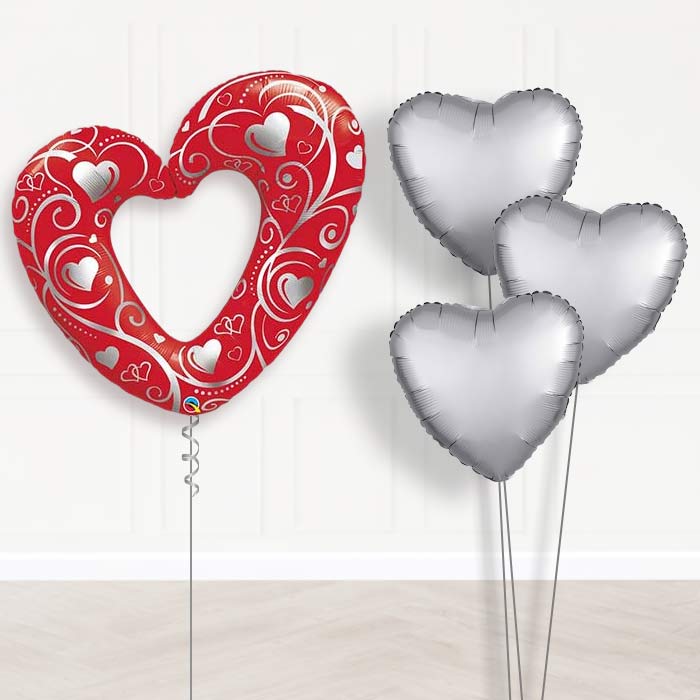 Heart Helium Balloon Bouquet in a Box - Plain Bouquet | Party Save Smile