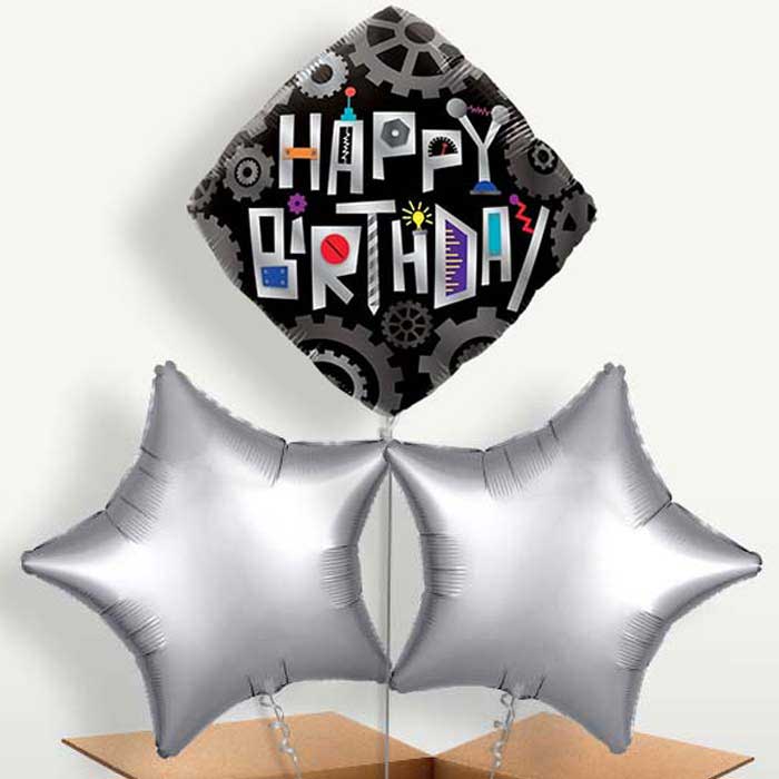 Happy Birthday Robot Cogwheels Balloons in a Bunch | Party Save Smile