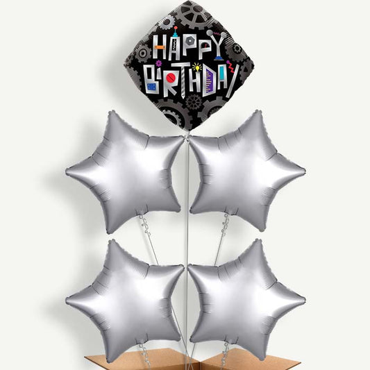 Happy Birthday Robot Cogwheels Helium Cluster Balloons | Party Save Smile