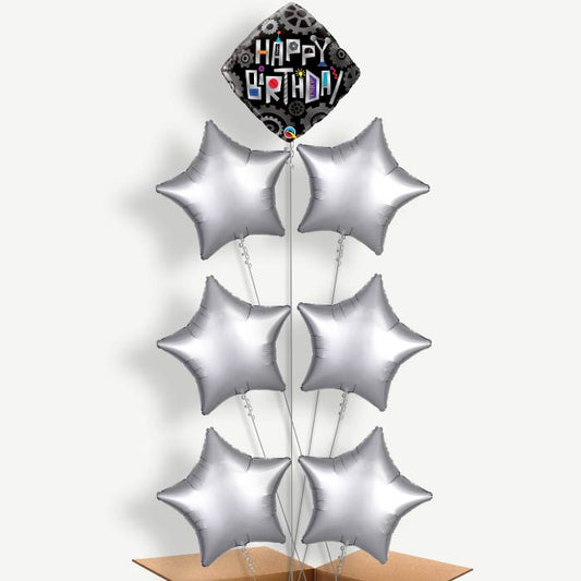 Happy Birthday Robot Cogwheels Helium Balloon Arrangement | Party Save Smile