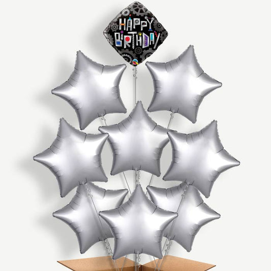 Happy Birthday Robot Cogwheels Helium Balloon Bundle | Party Save Smile