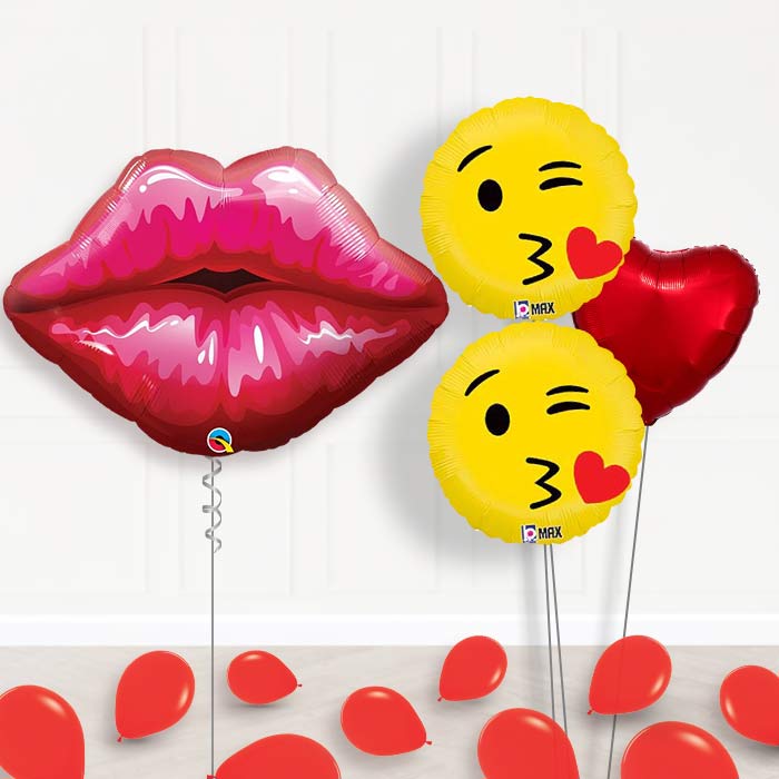 Kissy Lips Helium Balloon Display Package-Giant Balloon + 2 Themed Balloons + 1 Plain Balloon + Mini Balloons 