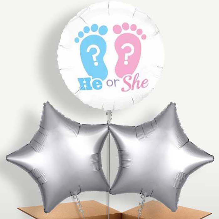 He or She Gender Reveal Balloons in a Bunch | Party Save Smile