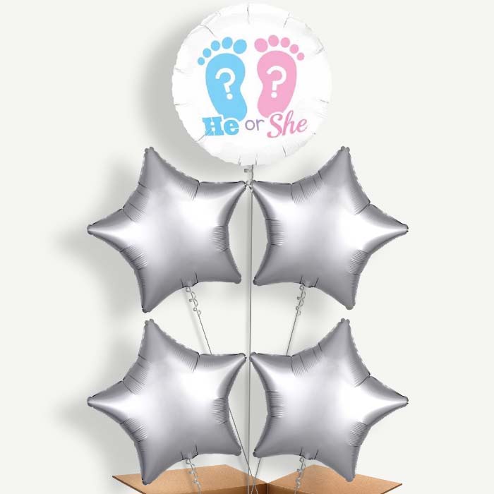 He or She Gender Reveal Helium Cluster Balloons | Party Save Smile