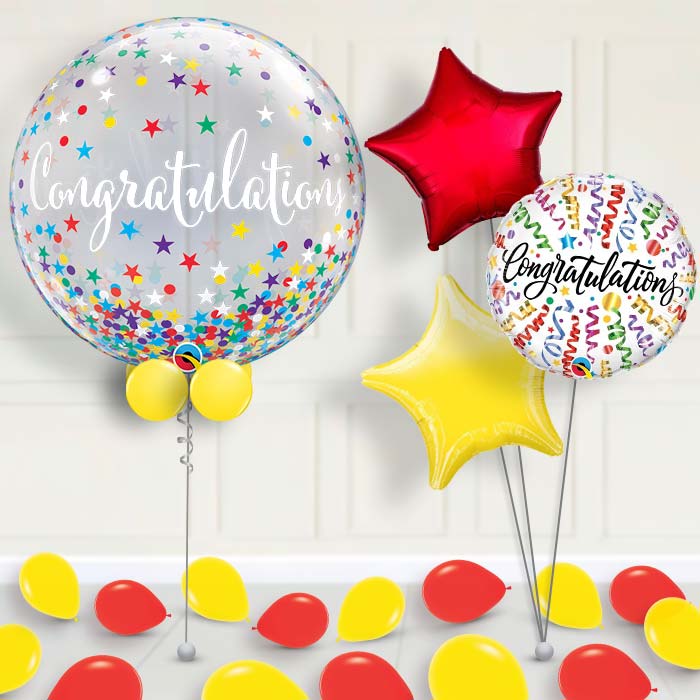 Congratulations Bubble Balloon with Balloon Bouquet - 1 x Bubble Balloon with 3 Bouquet (mixed) | Party Save Smile