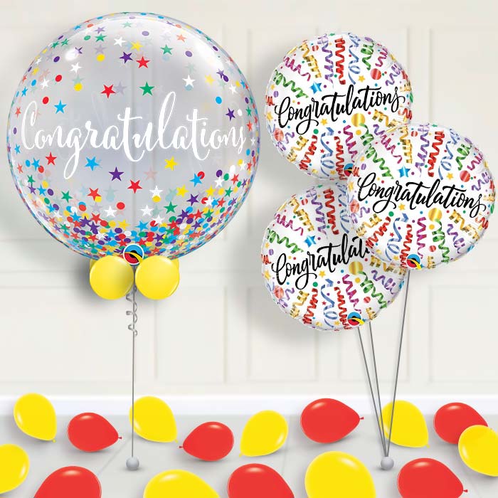 Congratulations Bubble Balloon with Balloon Bouquet - 1 x Bubble Balloon with 3 Bouquet (themed) | Party Save Smile