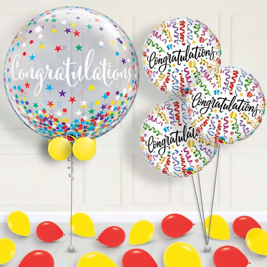 Congratulations Bubble Balloon with Balloon Bouquet - 1 x Bubble Balloon with 3 Bouquet (themed) | Party Save Smile