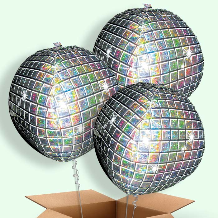 Trio of Disco Ball Orbz Helium Balloons - Trio of Balloons | Party Save Smile