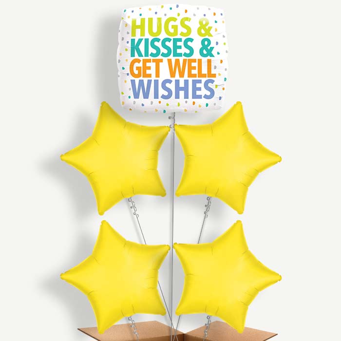 Hug Kisses Get Well Wishes Helium Cluster Balloons | Party Save Smile