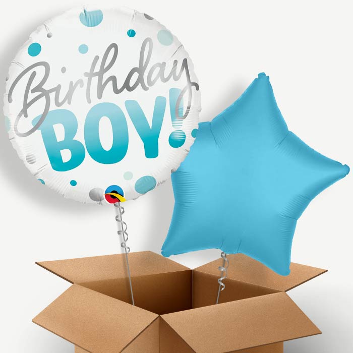 Blue Dot Birthday Boy Helium Balloon Duo | Party Save Smile