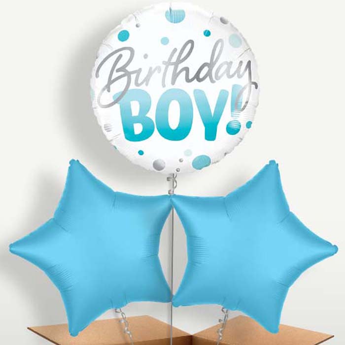 Blue Dot Birthday Boy Bunch of Balloons inflated with Helium | Party Save Smile