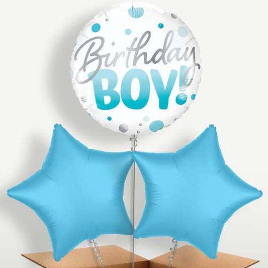 Blue Dot Birthday Boy Bunch of Balloons inflated with Helium | Party Save Smile