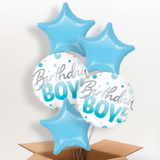 Blue Dot Birthday Boy Helium Balloons in a Box - 5 Balloon | Party Save Smile