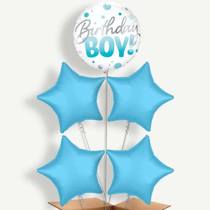 Blue Dot Birthday Boy Balloon Cluster Inflated with Helium | Party Save Smile