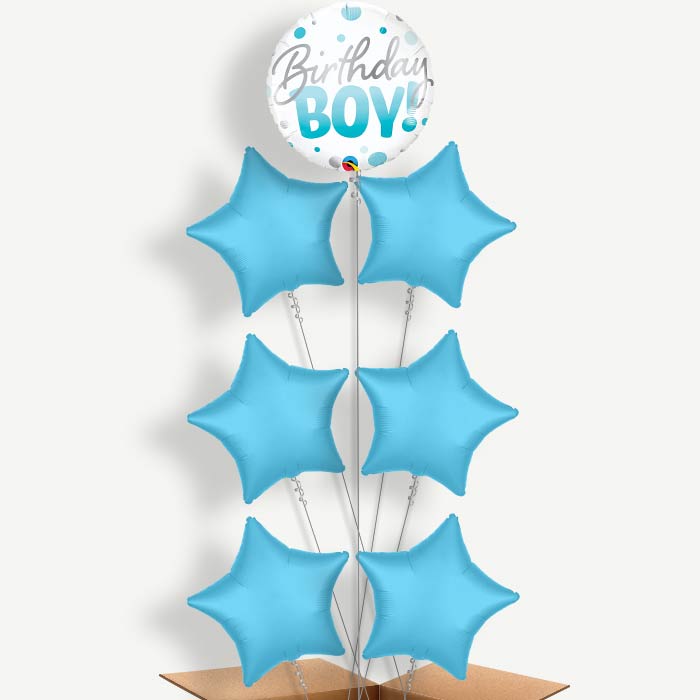 Blue Dot Birthday Boy Helium Balloon Arrangement | Party Save Smile