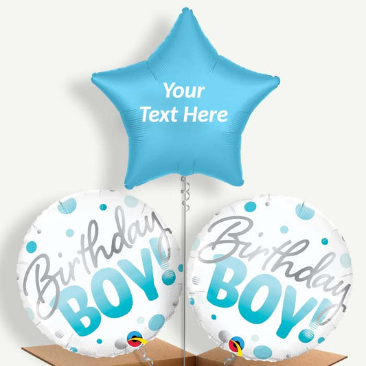 Personalisable Blue Dot Birthday Boy Helium Balloons | Party Save Smile